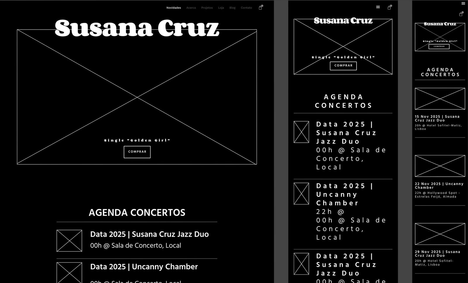 Wireframe Website Susana Cruz Music